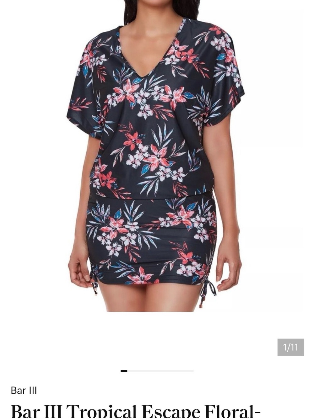 Tropical Escape Black Floral V-Neck Swim Coverup Dress